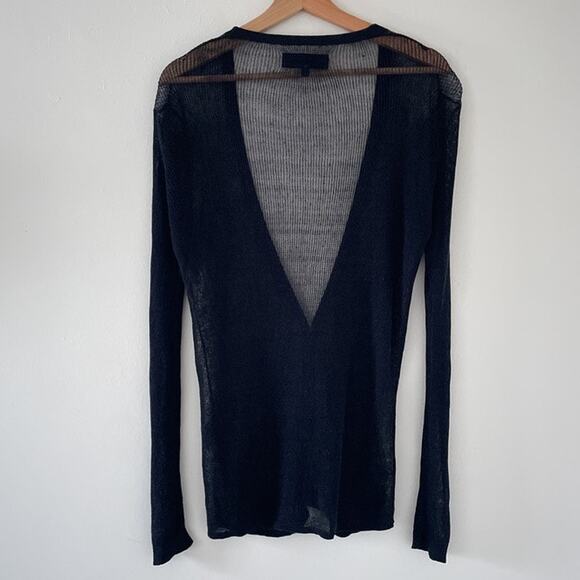 Rag & Bone New York Black Knit Linen Fitted Deep V Cardigan Sz S Minimal Goth - Picture 4 of 9